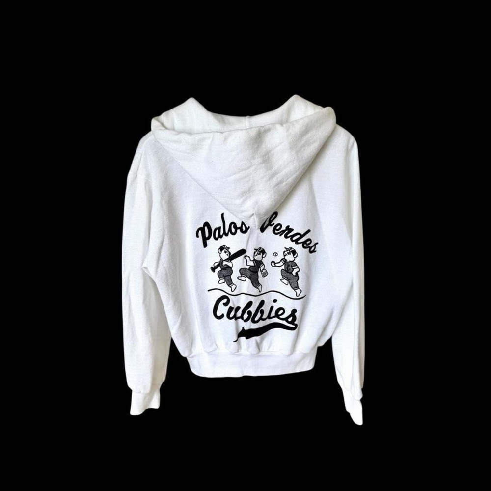 Vintage 80's Palos Verdes Cubbies Zip Up Hoodie Women's Large White Distressed